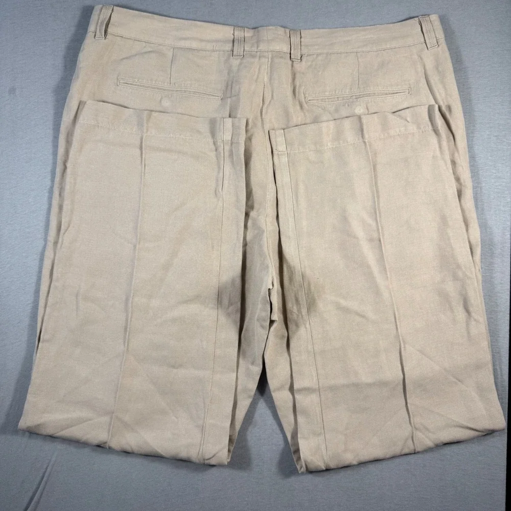 Tommy Bahama Mens 38x32 Linen Silk Blend Pants Beige Flat Front Relaxed Trousers